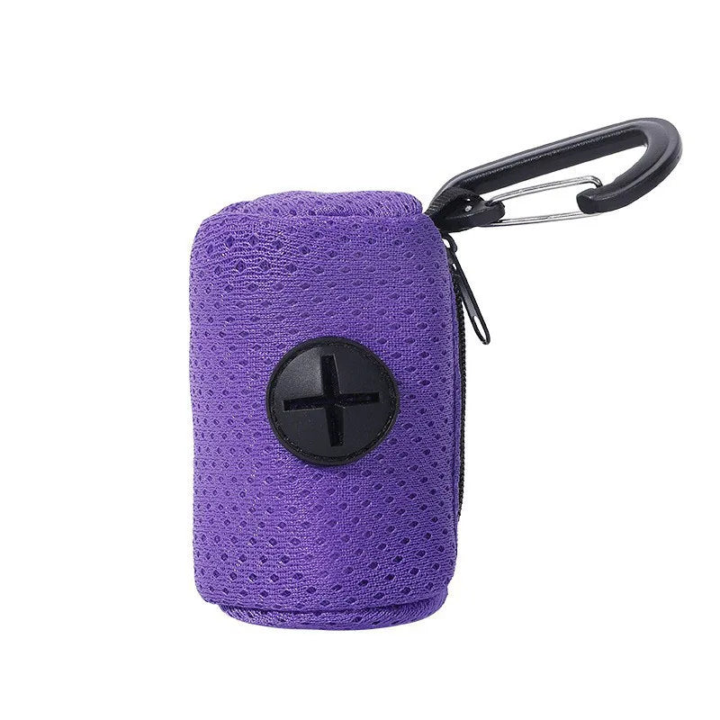 Pet Poop Bag Storage Bag Dispenser Mesh Fabric Pooper Bag Dispenser LeashHook Waste Bag Pet Supplies for Outdoor Activity