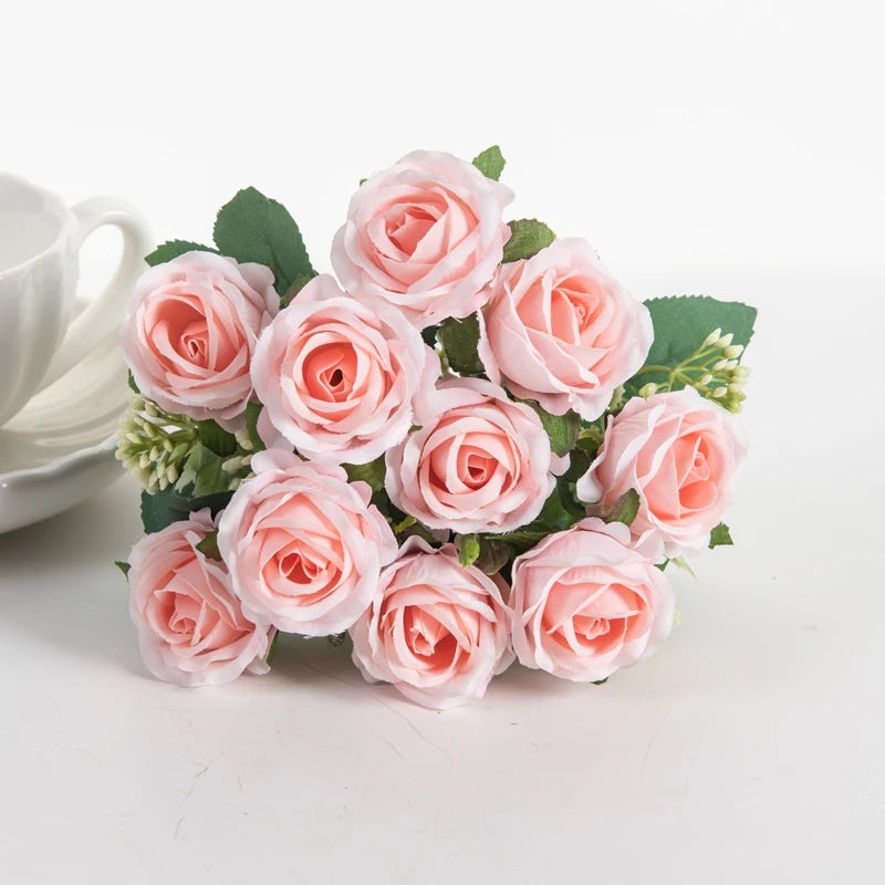 10 Heads Artificial Flowers Scrapbooking Silk Roses Wedding Party Bouquets Household Products Vases for Home Festival Decoration