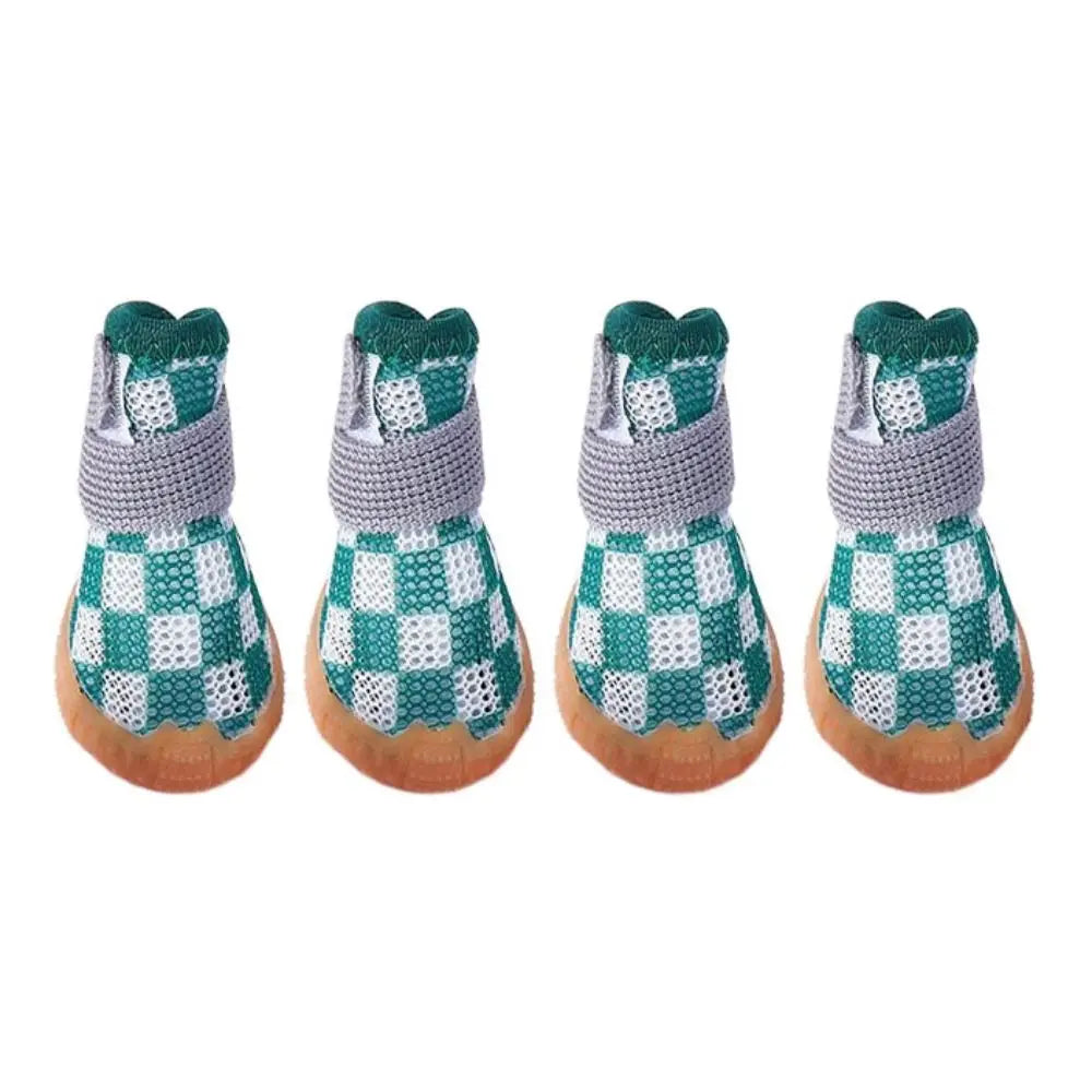 4pcs/set  Breathable Pet Dog Shoes Soft Anti-skid Puppy Mesh Shoes Wear-resistant Sandwich Mesh Hollow Dog Boots