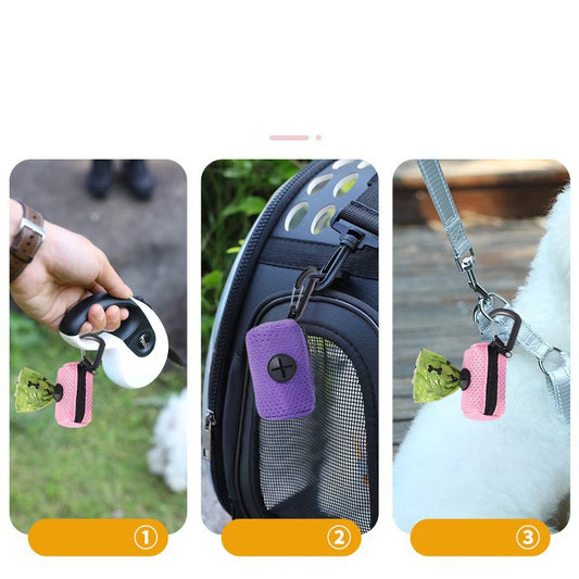 Pet Poop Bag Storage Bag Dispenser Mesh Fabric Pooper Bag Dispenser LeashHook Waste Bag Pet Supplies for Outdoor Activity