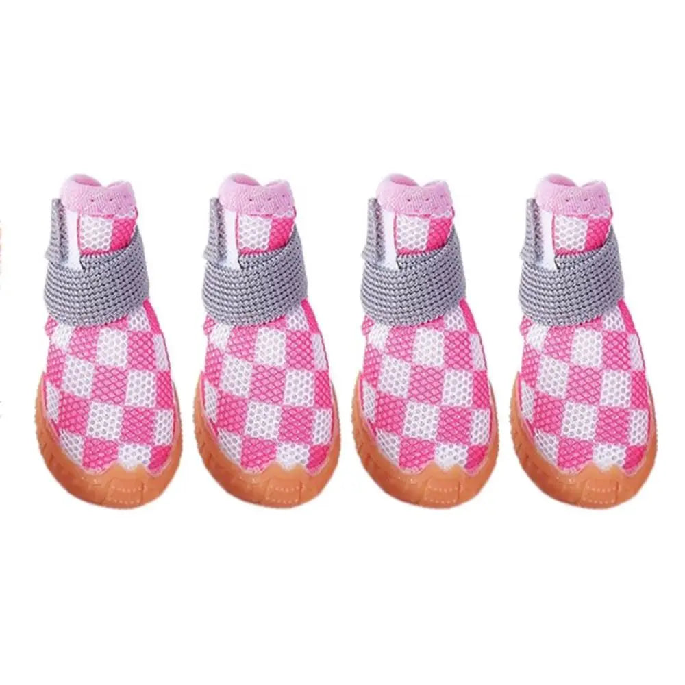 4pcs/set  Breathable Pet Dog Shoes Soft Anti-skid Puppy Mesh Shoes Wear-resistant Sandwich Mesh Hollow Dog Boots