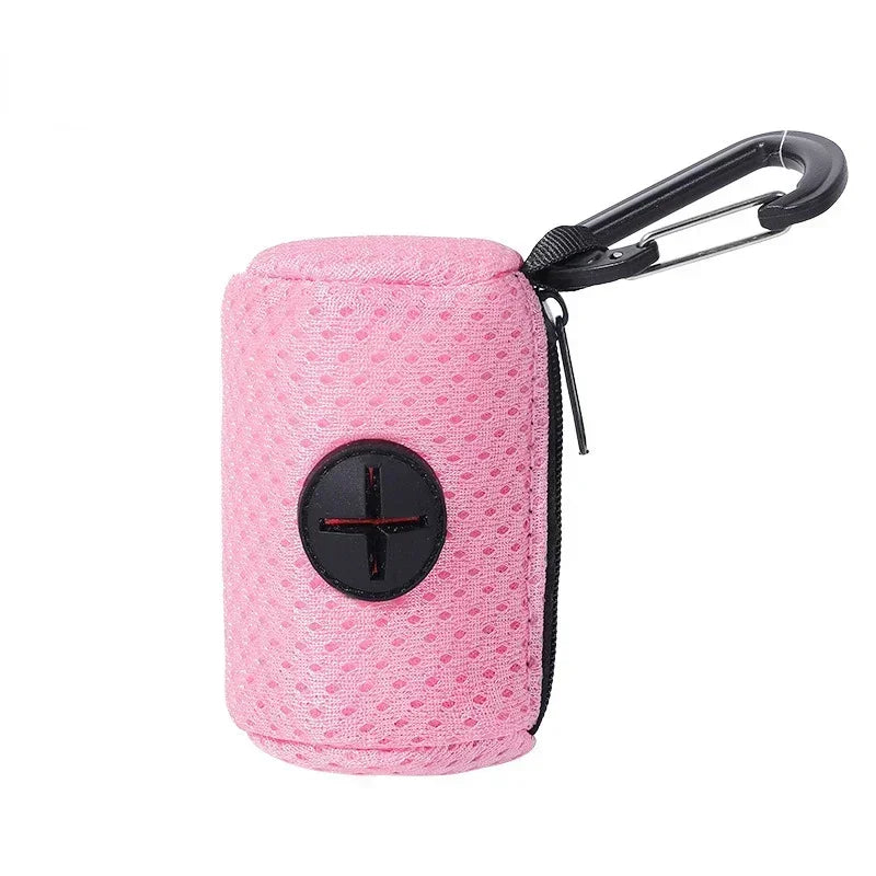 Pet Poop Bag Storage Bag Dispenser Mesh Fabric Pooper Bag Dispenser LeashHook Waste Bag Pet Supplies for Outdoor Activity