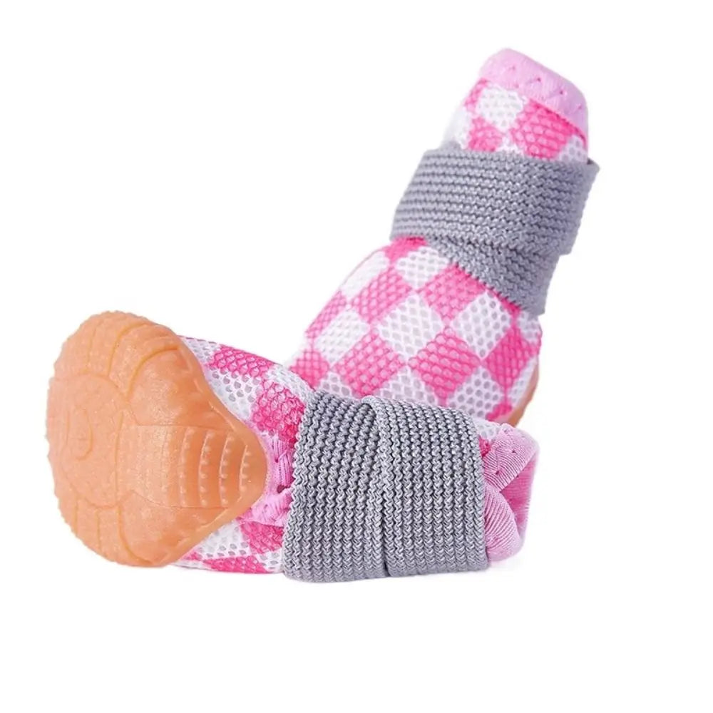 4pcs/set  Breathable Pet Dog Shoes Soft Anti-skid Puppy Mesh Shoes Wear-resistant Sandwich Mesh Hollow Dog Boots