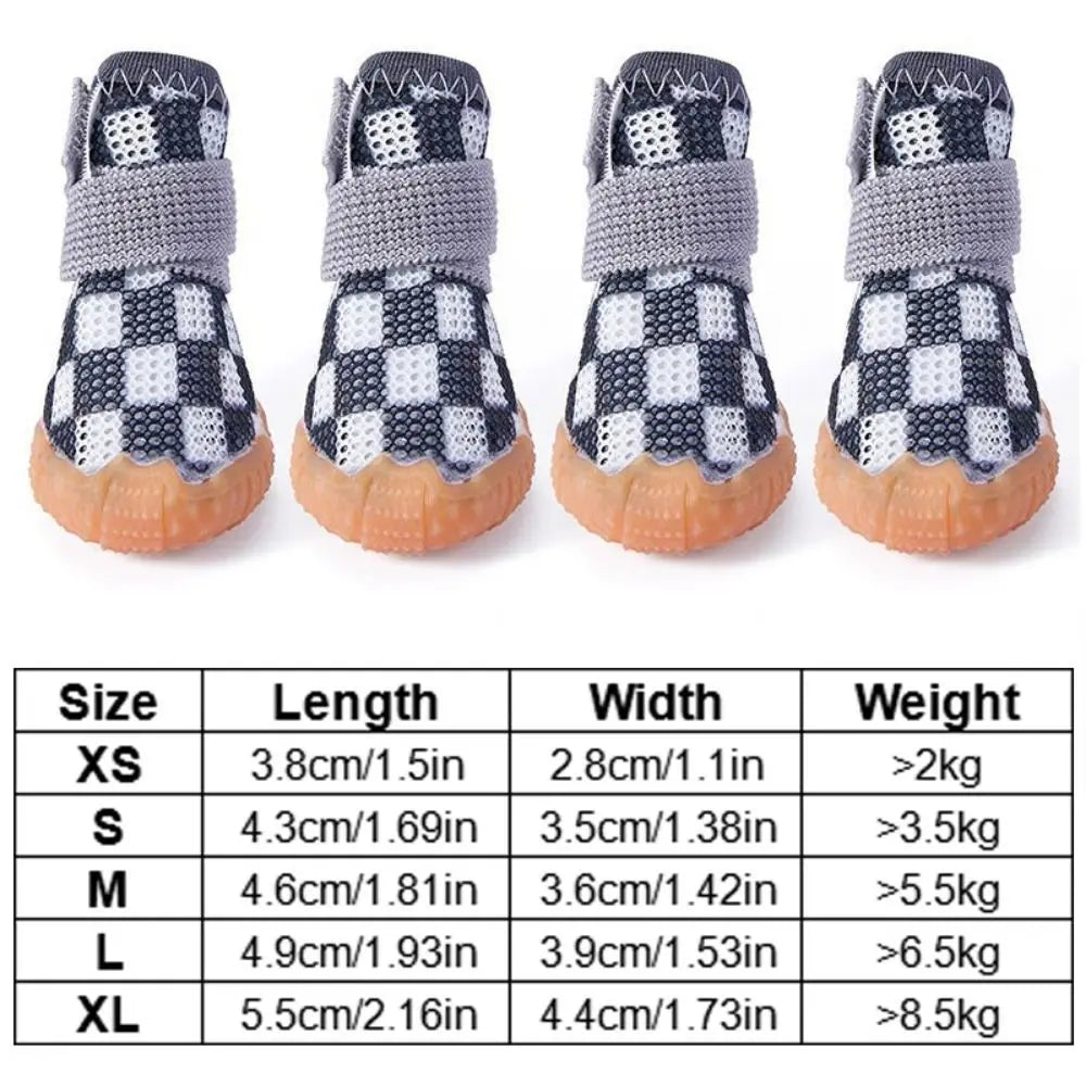 4pcs/set  Breathable Pet Dog Shoes Soft Anti-skid Puppy Mesh Shoes Wear-resistant Sandwich Mesh Hollow Dog Boots