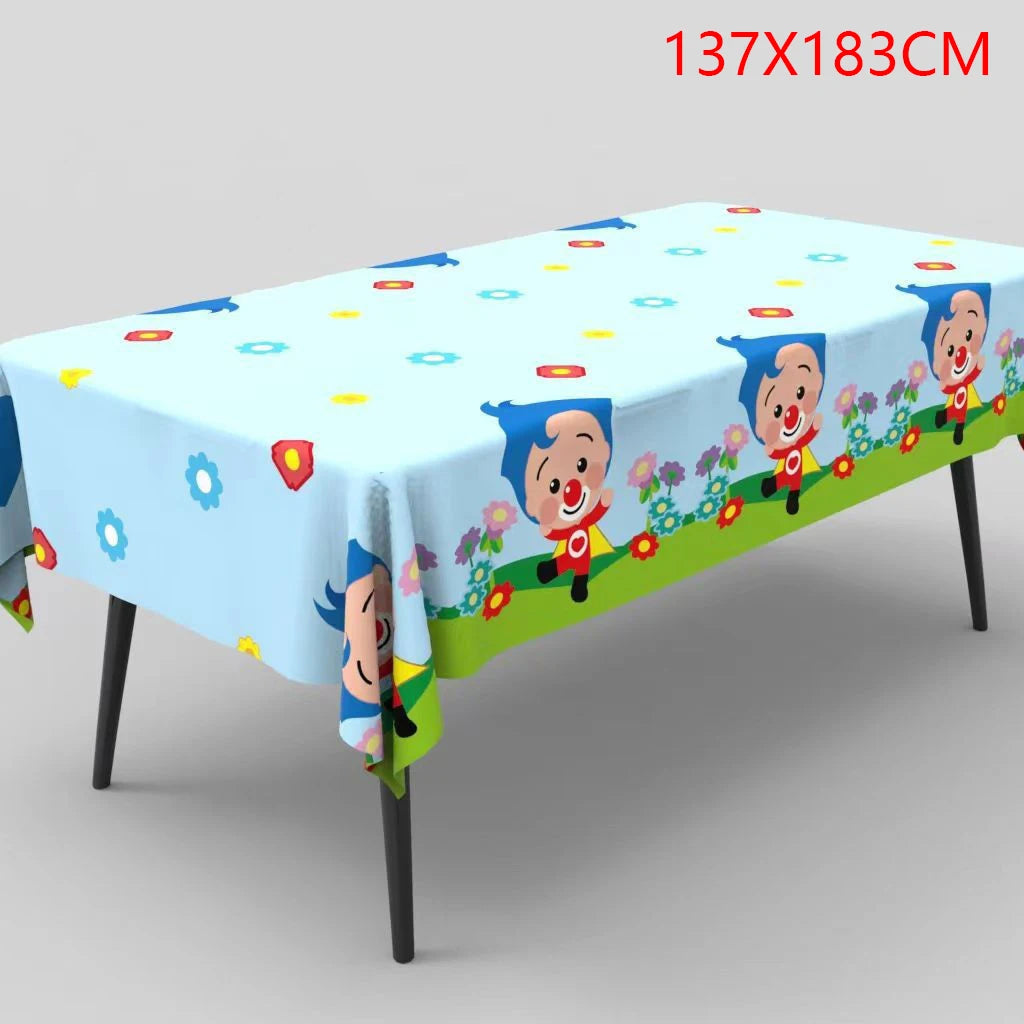 Plim Clown Tablecloth Decorations Plim Plim Disposable Table Covers for Kids Birthday Party Circus Clowns Baby Shower Supplies
