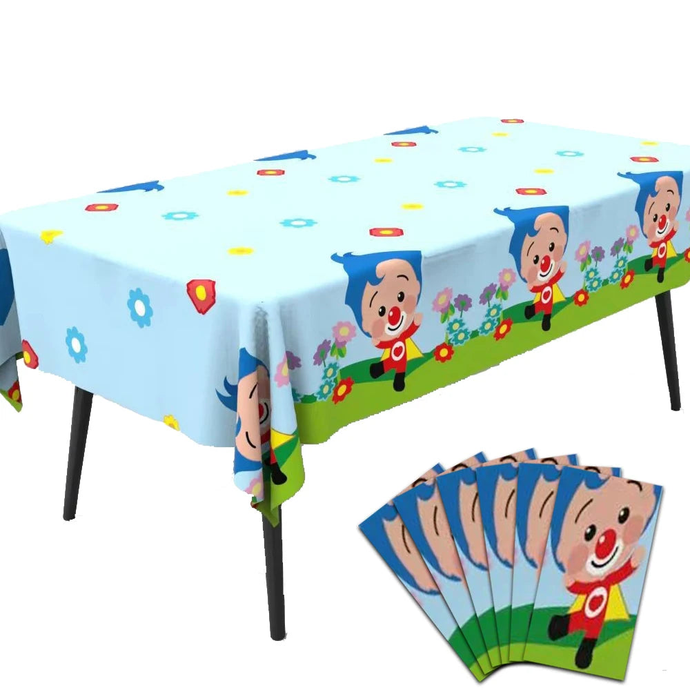 Plim Clown Tablecloth Decorations Plim Plim Disposable Table Covers for Kids Birthday Party Circus Clowns Baby Shower Supplies