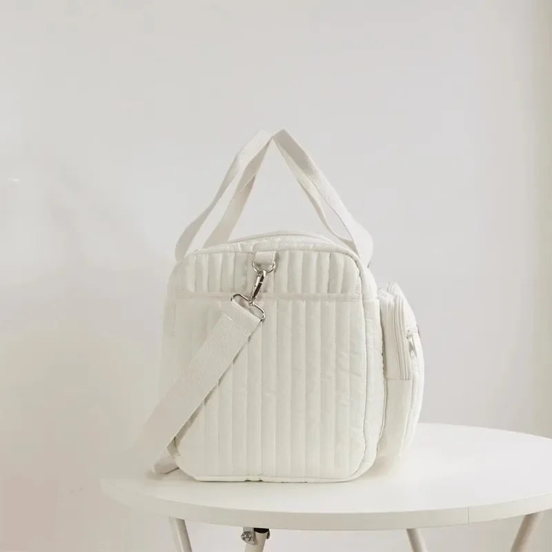 Baby Diaper Bag Cute Bear Flower Embroidery Pattern Mommy Bag Baby Beige Cotton Fabric Zipper Diaper Handbag New Luggage Bag