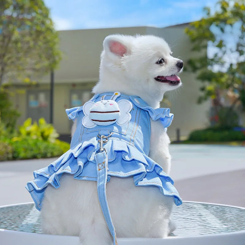 Pet Dog Harness Suspender Skirt With Leash Puppy Clothes Cat Dress Teddy Pet Corgi Supplies Dog Clothing Things for Dogs