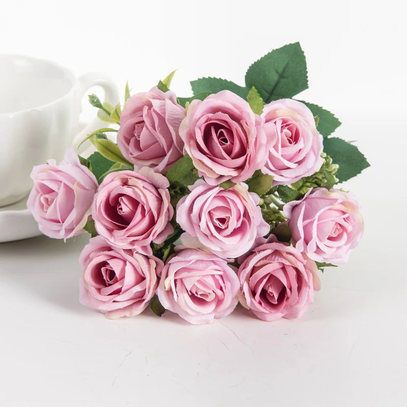 10 Heads Artificial Flowers Scrapbooking Silk Roses Wedding Party Bouquets Household Products Vases for Home Festival Decoration