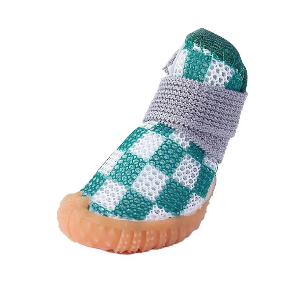 4pcs/set  Breathable Pet Dog Shoes Soft Anti-skid Puppy Mesh Shoes Wear-resistant Sandwich Mesh Hollow Dog Boots