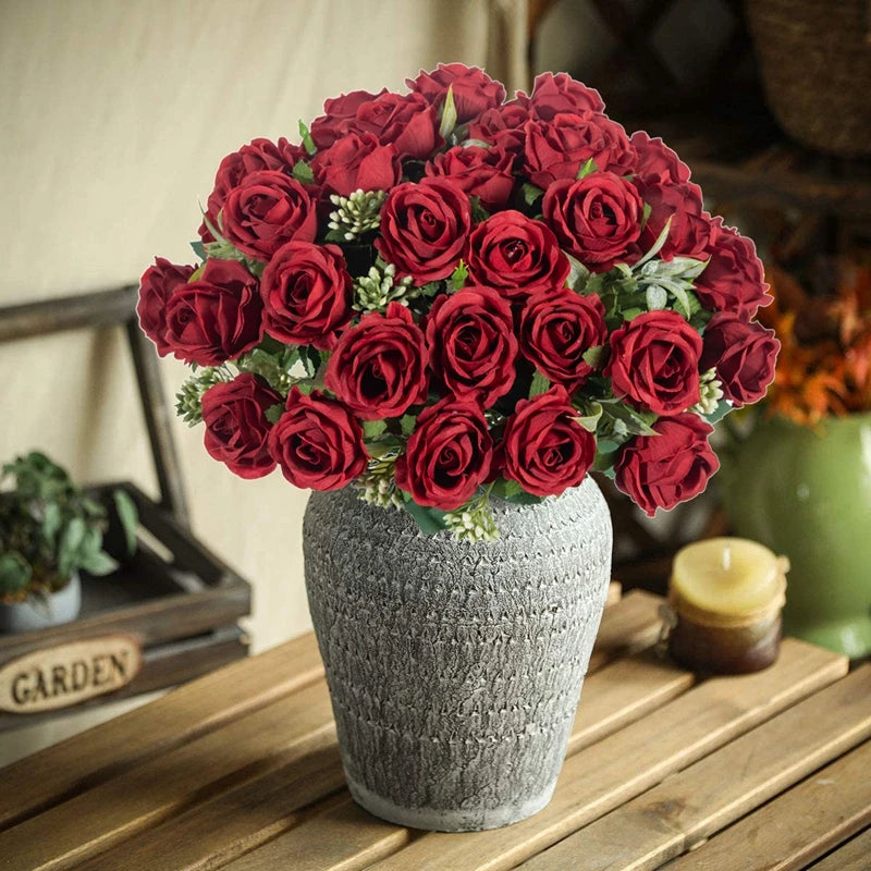 10 Heads Artificial Flowers Scrapbooking Silk Roses Wedding Party Bouquets Household Products Vases for Home Festival Decoration