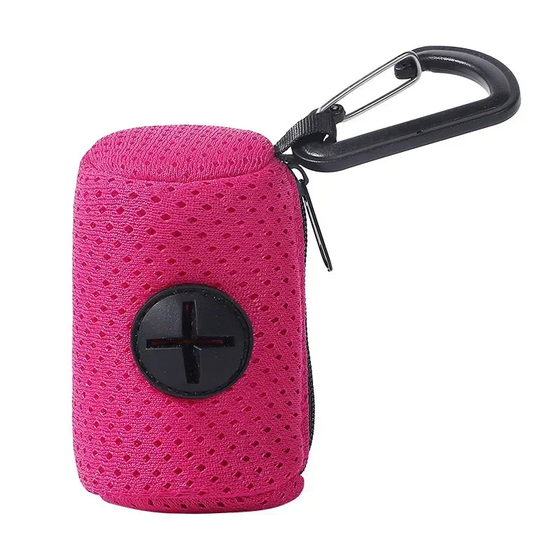 Pet Poop Bag Storage Bag Dispenser Mesh Fabric Pooper Bag Dispenser LeashHook Waste Bag Pet Supplies for Outdoor Activity