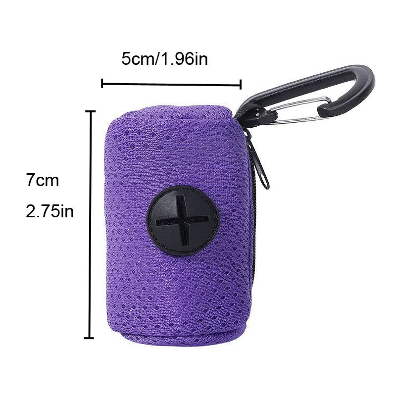 Pet Poop Bag Storage Bag Dispenser Mesh Fabric Pooper Bag Dispenser LeashHook Waste Bag Pet Supplies for Outdoor Activity