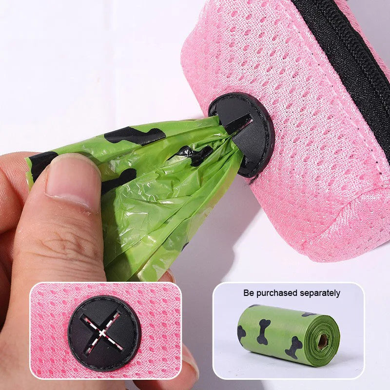 Pet Poop Bag Storage Bag Dispenser Mesh Fabric Pooper Bag Dispenser LeashHook Waste Bag Pet Supplies for Outdoor Activity