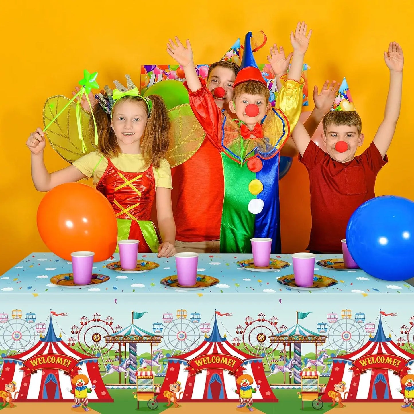 Plim Clown Tablecloth Decorations Plim Plim Disposable Table Covers for Kids Birthday Party Circus Clowns Baby Shower Supplies