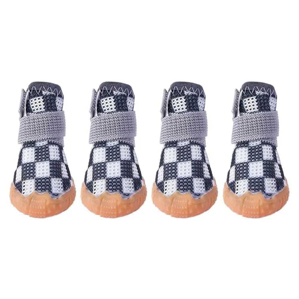 4pcs/set  Breathable Pet Dog Shoes Soft Anti-skid Puppy Mesh Shoes Wear-resistant Sandwich Mesh Hollow Dog Boots