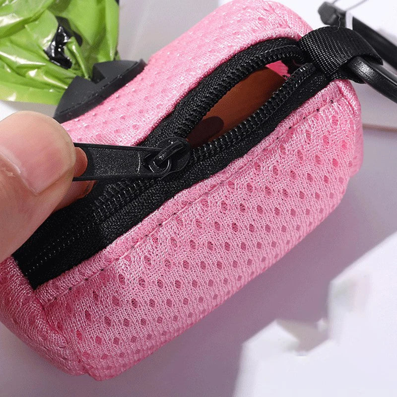 Pet Poop Bag Storage Bag Dispenser Mesh Fabric Pooper Bag Dispenser LeashHook Waste Bag Pet Supplies for Outdoor Activity