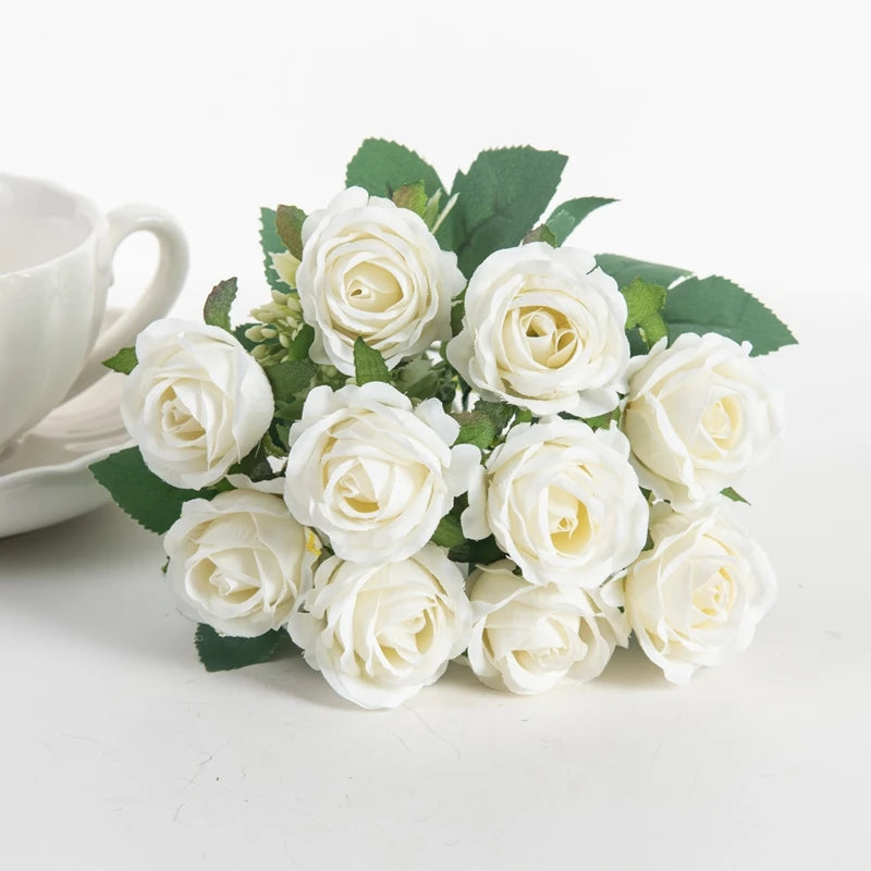 10 Heads Artificial Flowers Scrapbooking Silk Roses Wedding Party Bouquets Household Products Vases for Home Festival Decoration