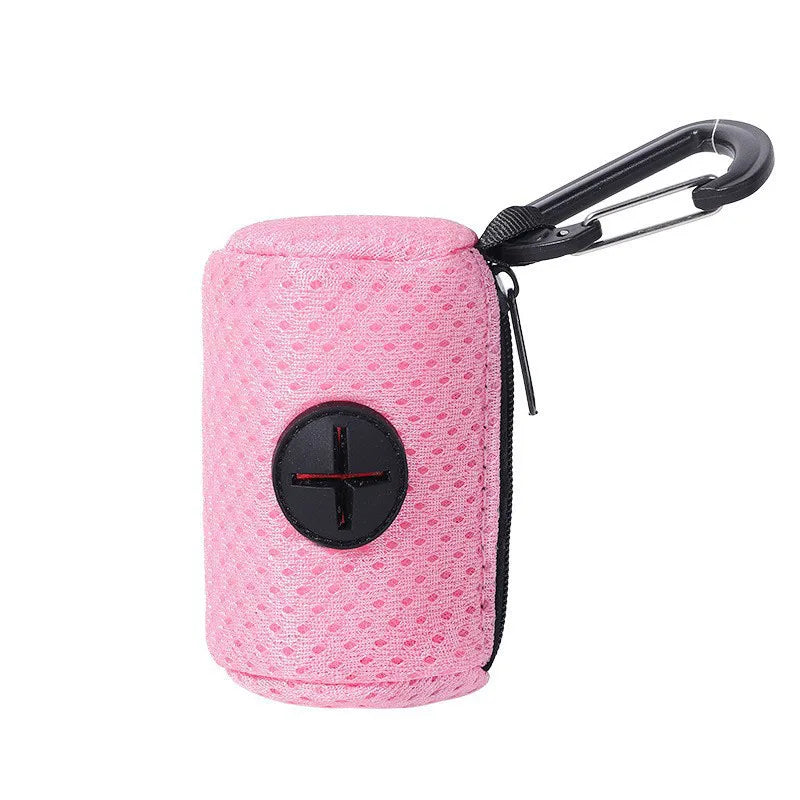 Pet Poop Bag Storage Bag Dispenser Mesh Fabric Pooper Bag Dispenser LeashHook Waste Bag Pet Supplies for Outdoor Activity