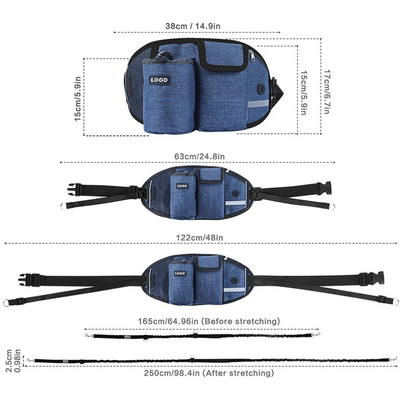 Dog Training Waist Bag Treat Bag Hands-free Sports Multifunction Outdoor Walk Outdoor Walk Dog Leash Reflective Waterproof Nylon
