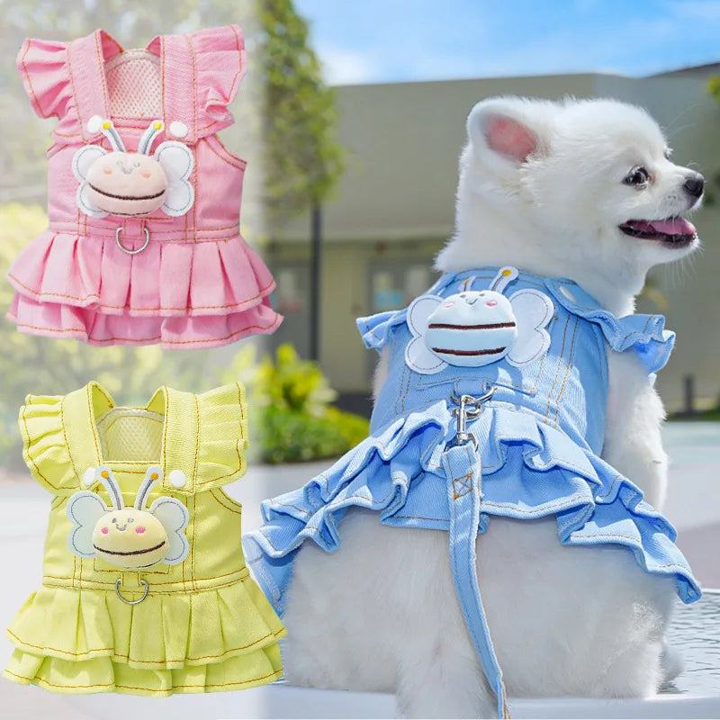 Pet Dog Harness Suspender Skirt With Leash Puppy Clothes Cat Dress Teddy Pet Corgi Supplies Dog Clothing Things for Dogs