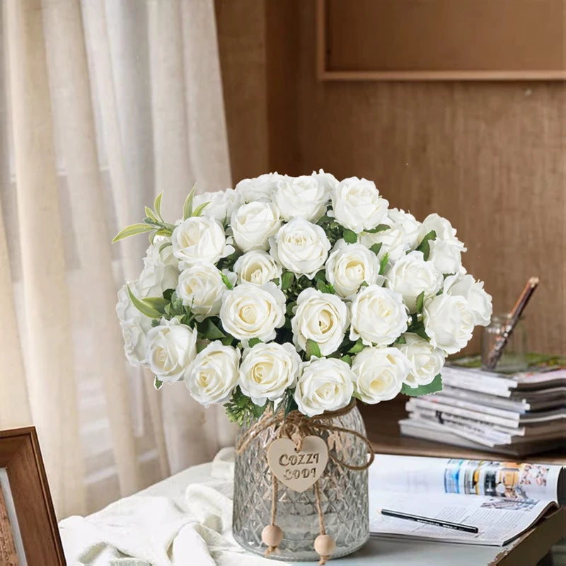 10 Heads Artificial Flowers Scrapbooking Silk Roses Wedding Party Bouquets Household Products Vases for Home Festival Decoration