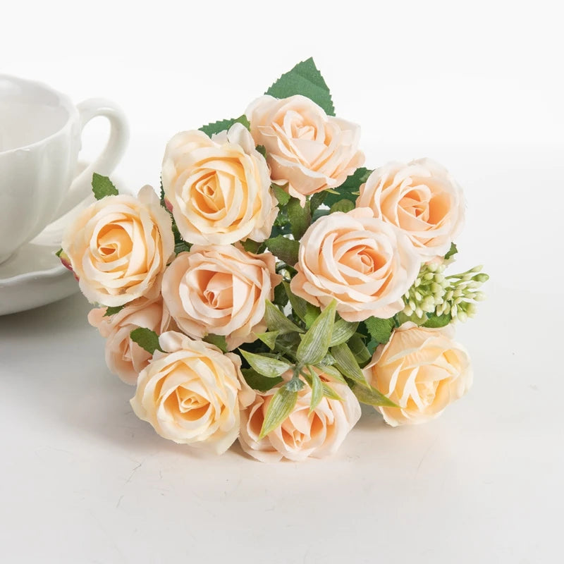 10 Heads Artificial Flowers Scrapbooking Silk Roses Wedding Party Bouquets Household Products Vases for Home Festival Decoration